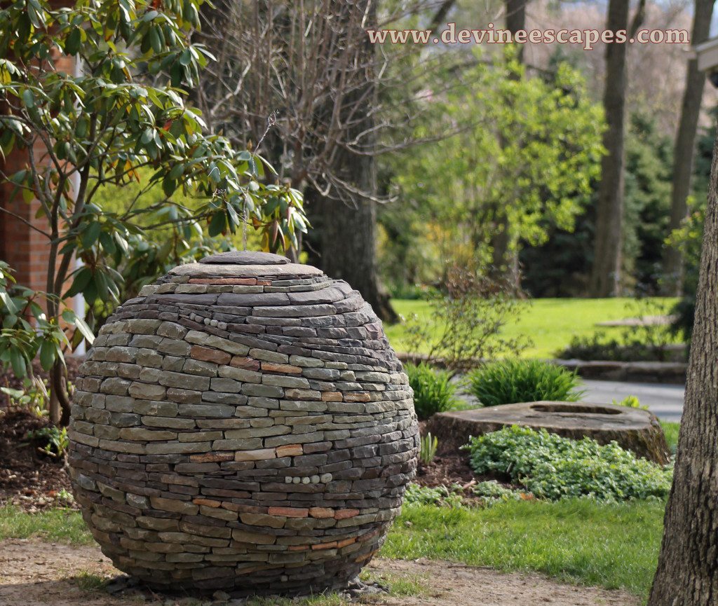 dry stone sphere garden sculpture