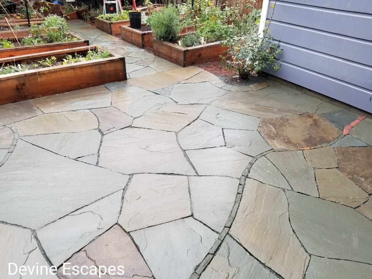 patio with stone mosaic