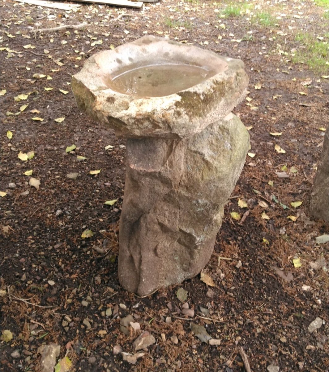 handmade stone birdbath