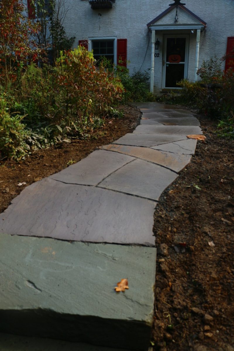 orange quartz highlights in stone path