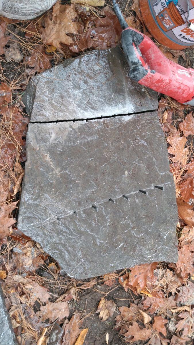 flagstone with drill holes for splitting