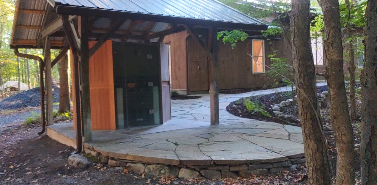 stone patio by the sauna