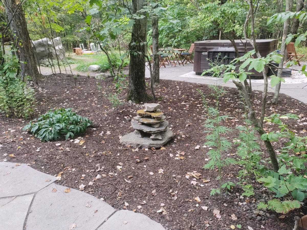 rock cairn next to the dry stone ramp