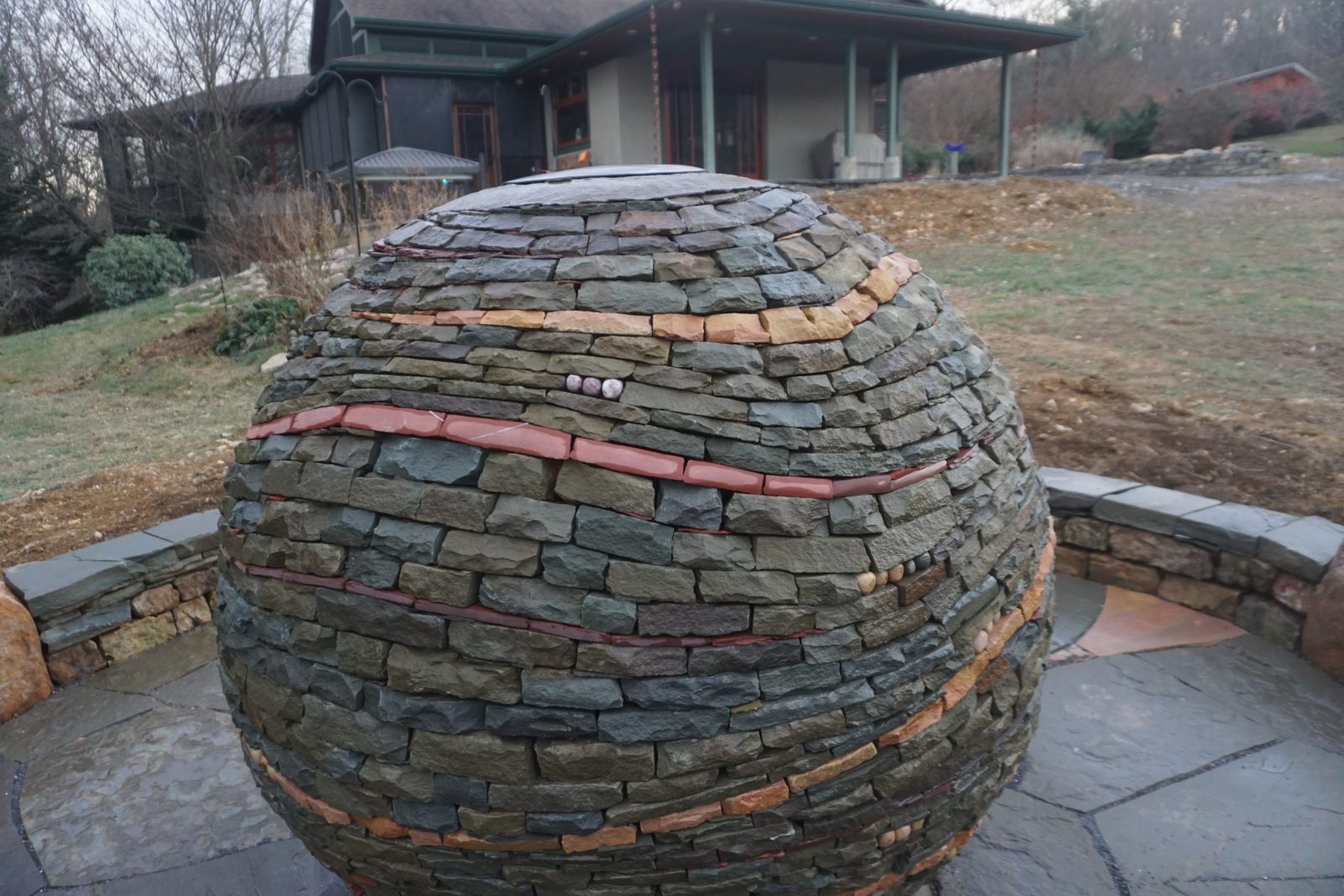 dry stone sphere, fountain art