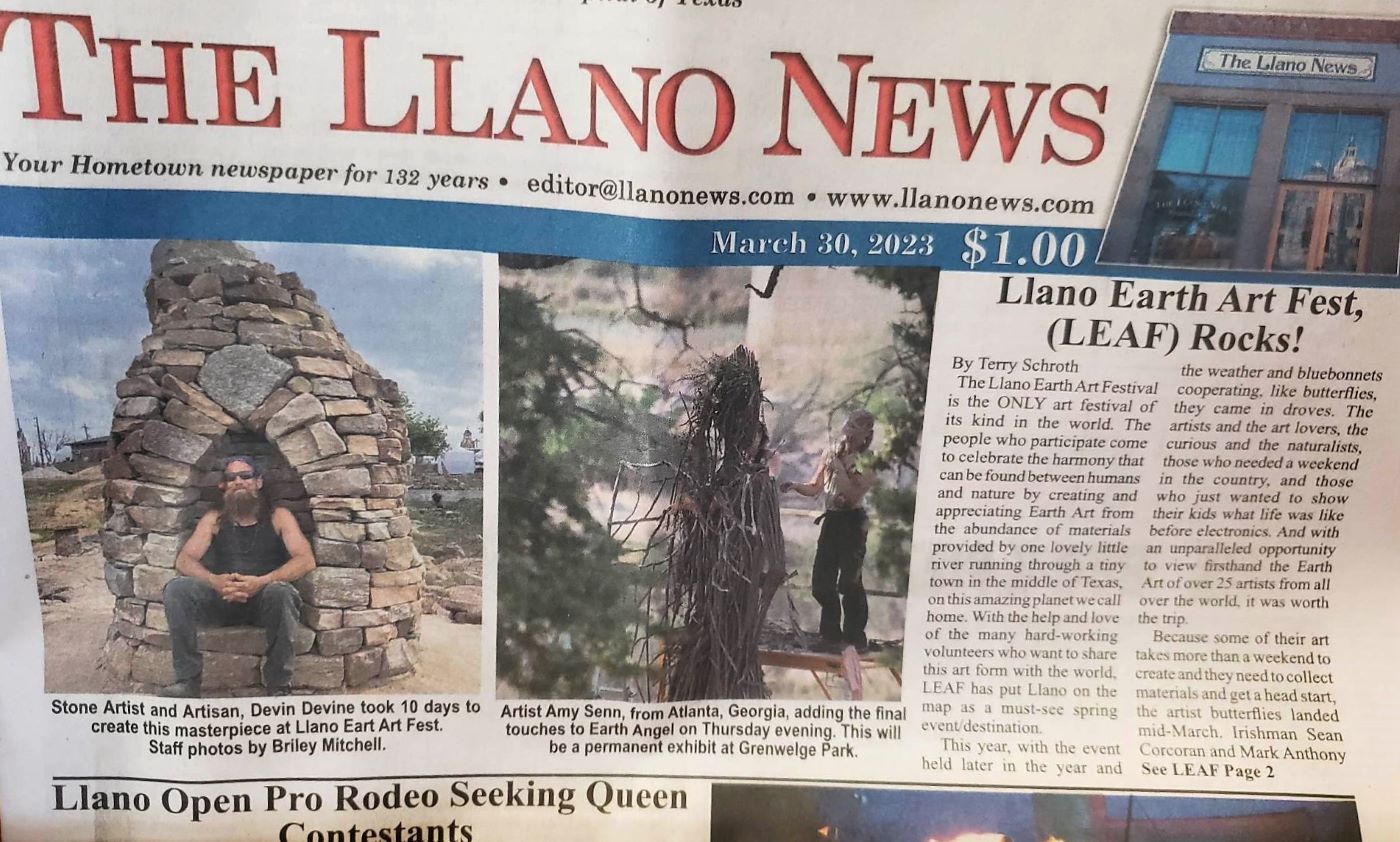 stone and stick art on the cover of the llano news