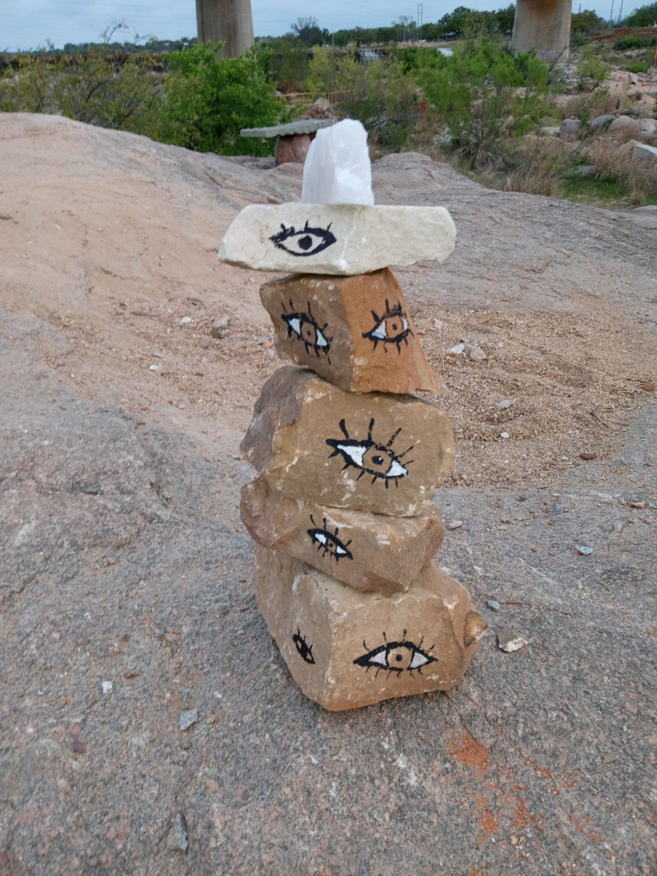 eye rocks painted cairn
