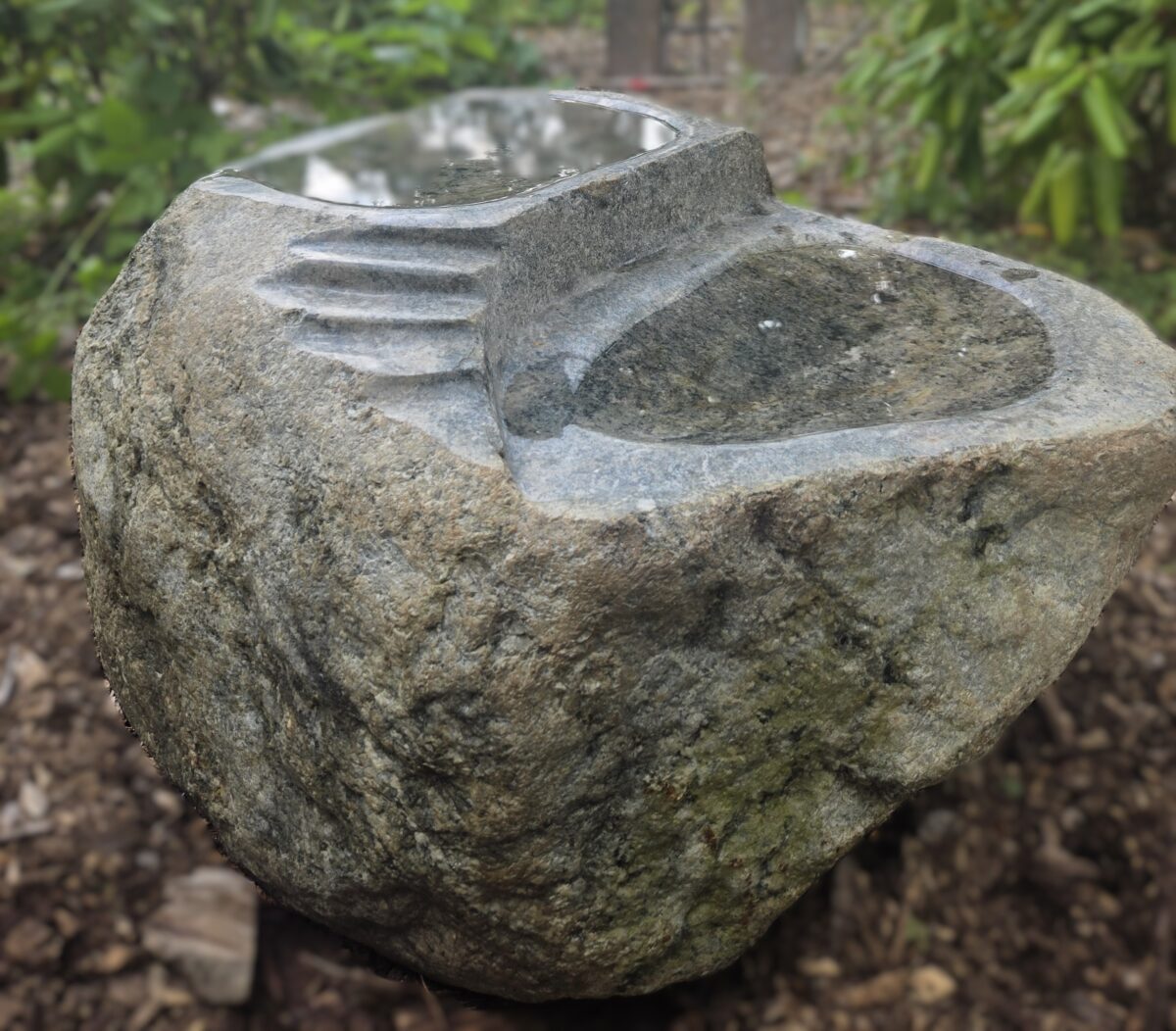 boulder bird bath