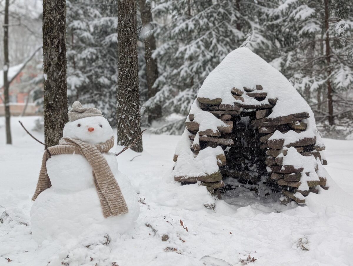 cairn house in snow