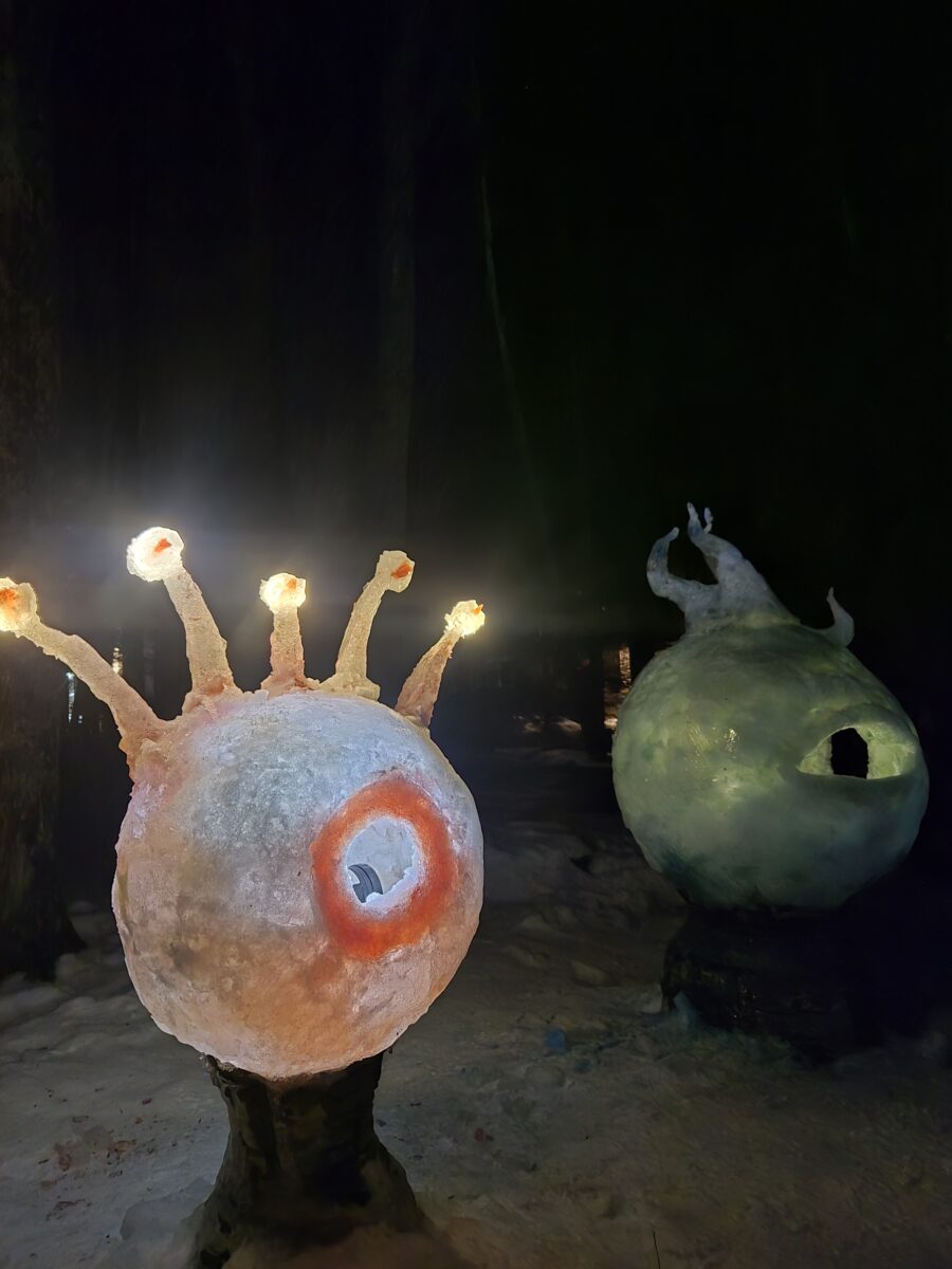 lit up snow sculptures