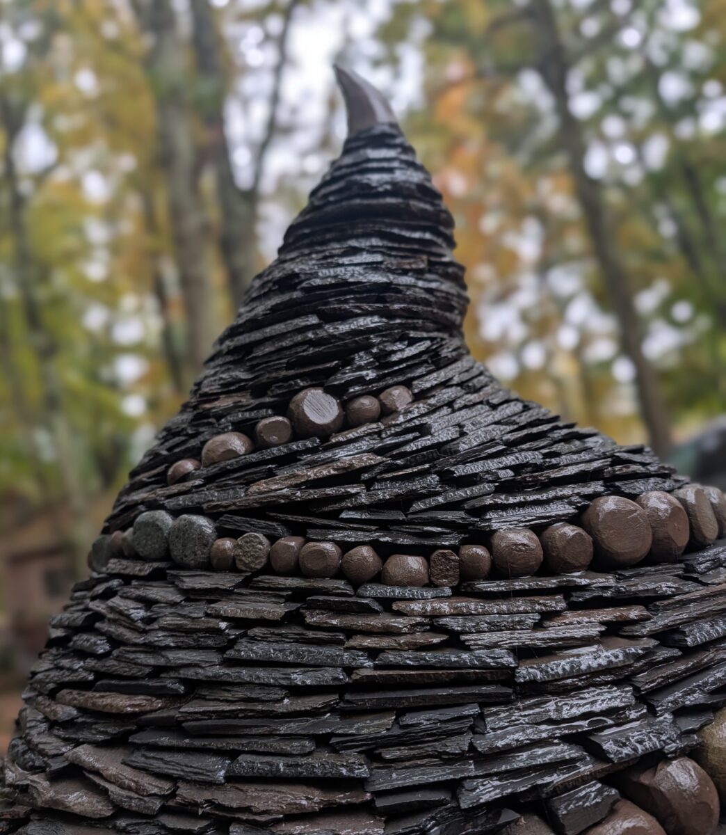 slate sculpture detail with dots